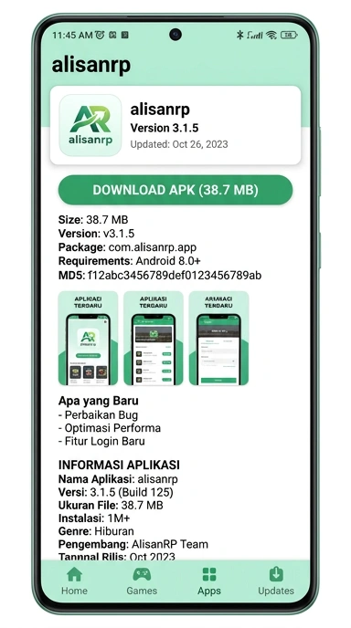Tampilan halaman APK alisanrp