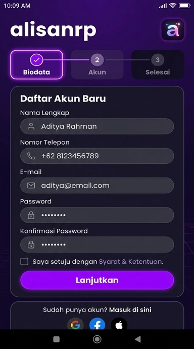 Tampilan halaman daftar alisanrp