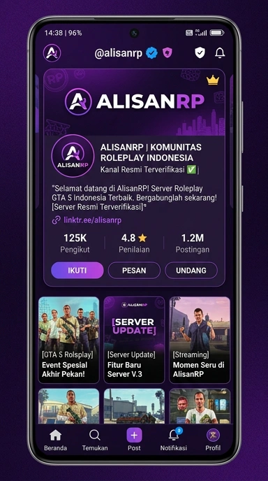 Tampilan kanal resmi alisanrp