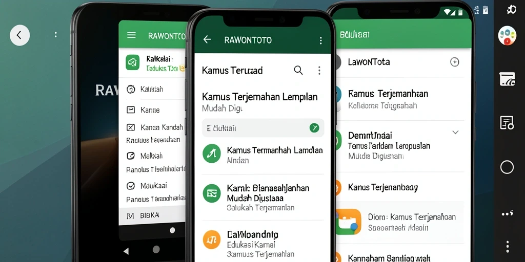 Tampilan antarmuka utama RAWONTOTO untuk Kamus Terjemahan