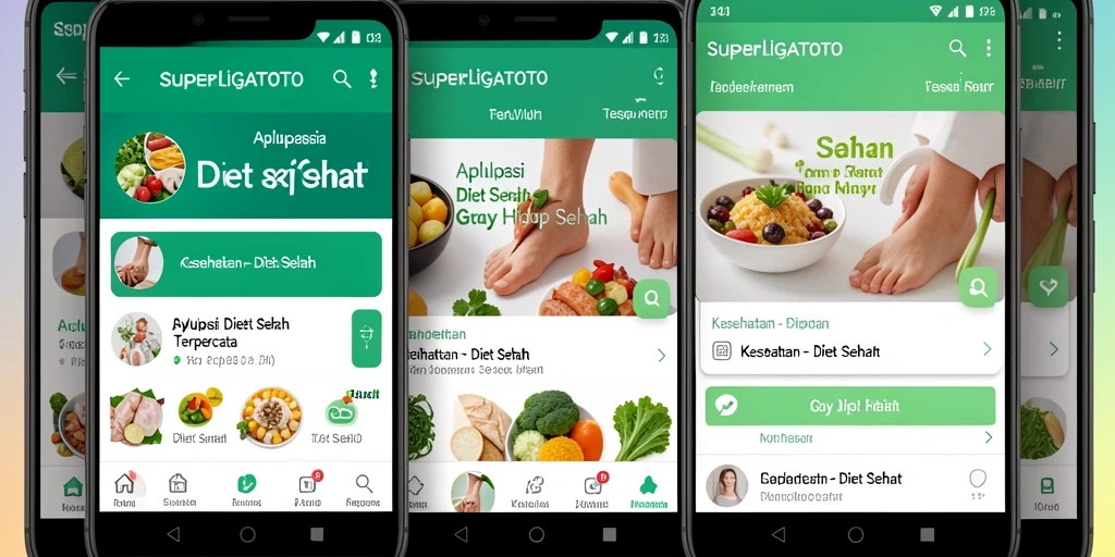 Antarmuka aplikasi SUPERLIGATOTO menampilkan fitur diet sehat yang menarik.